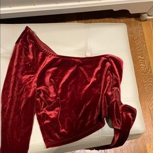 One shoulder velvet Marroon